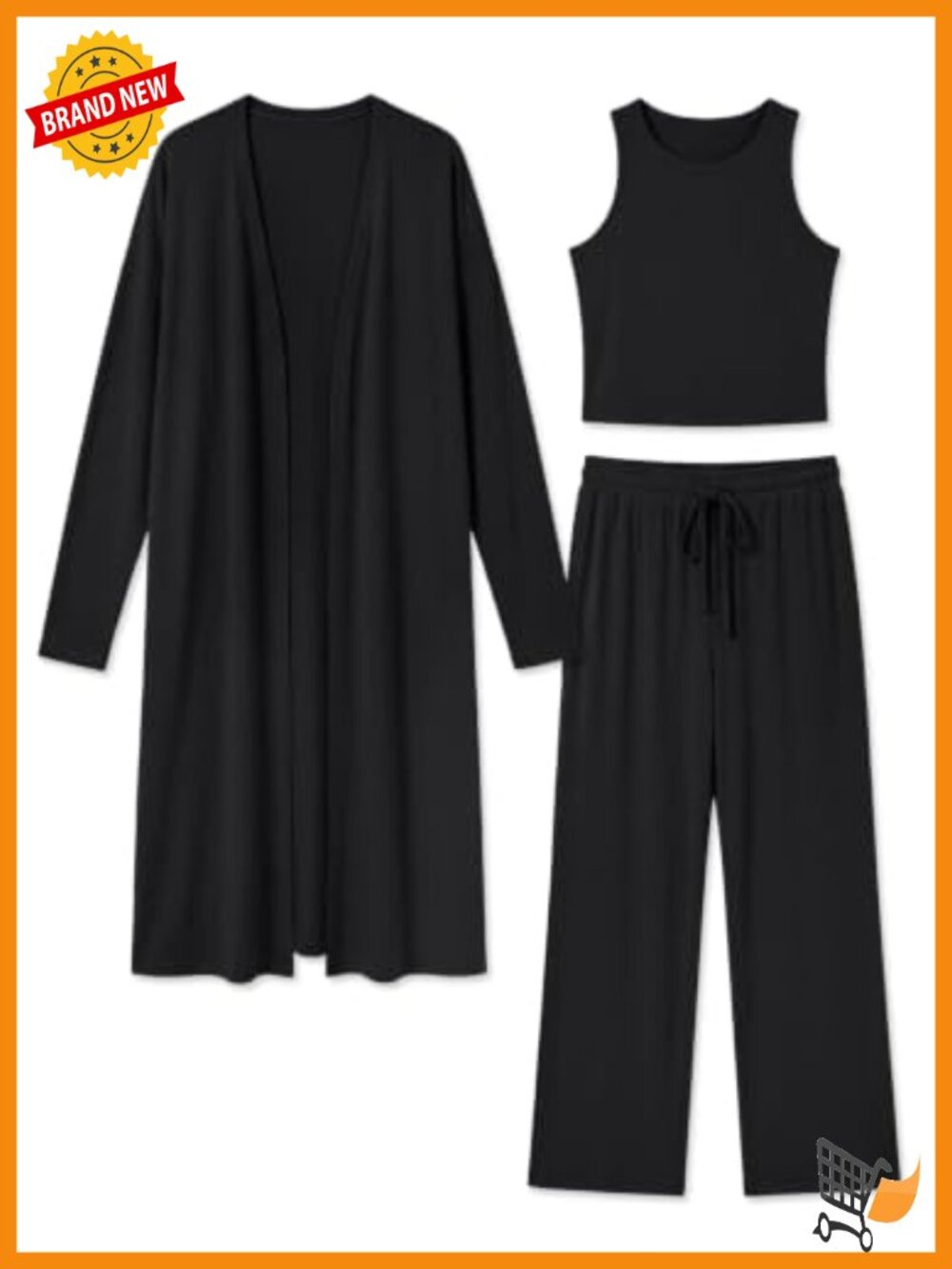 3 Piece Lounge Set Crop Tank Wide Leg Pants Duster Travel Outfit - Picture 4 of 5